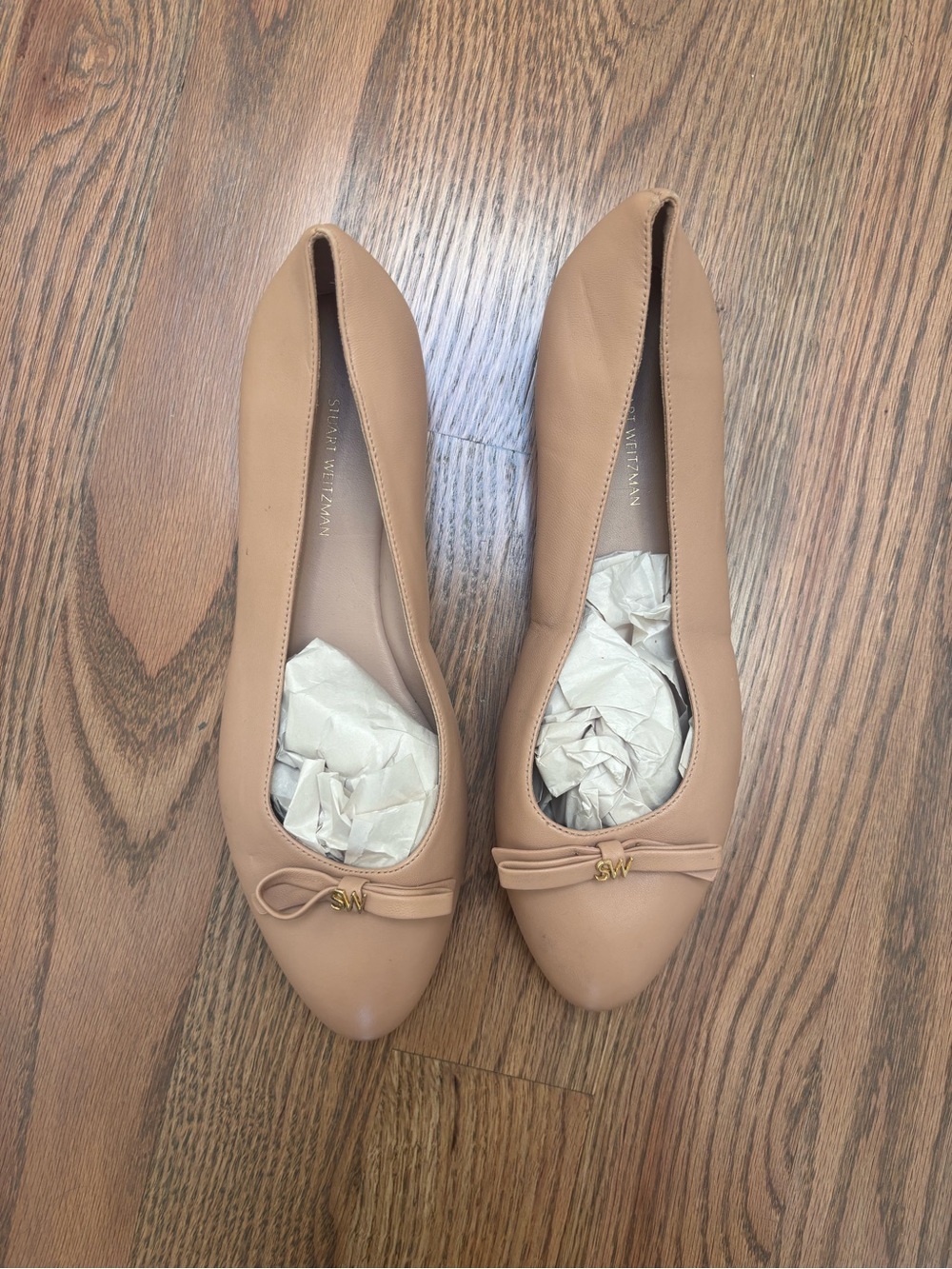 Stuart Weitzman Nude Tan Leather Ballet Flats, 11